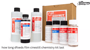 how long dfoeds film cinestill chemistry kit last – A complete set of CineStill CS41 color film chemistry kit with labeled bottles for color developer, bleach fix, and stabilizer in a quart-sized kit for developing film at home