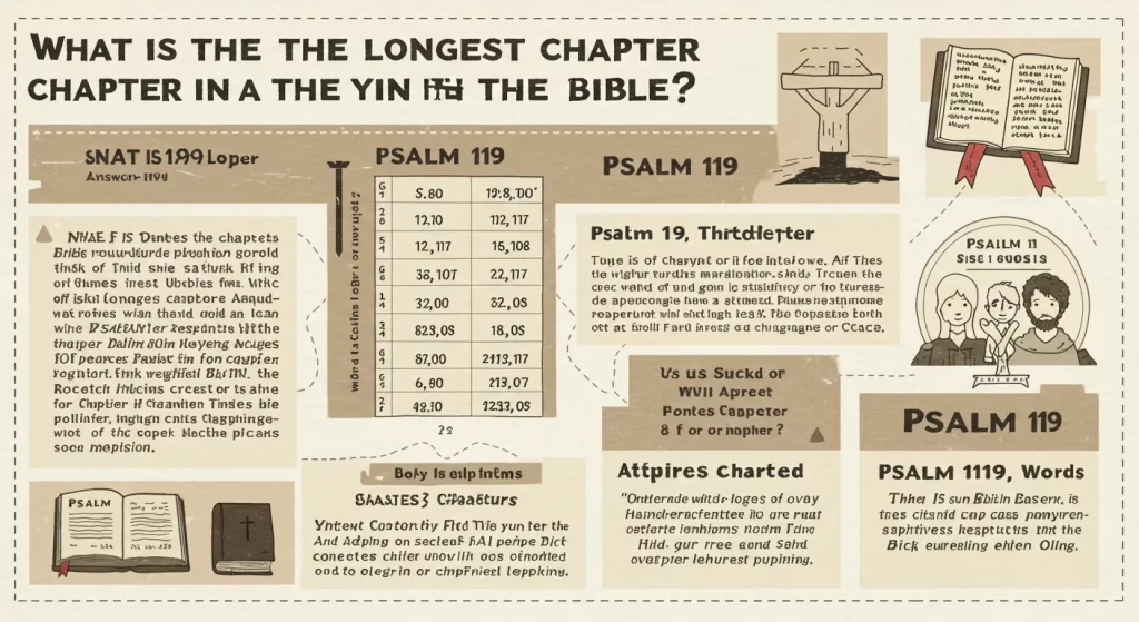Infographic explaining what is the longest chapter in the bible, highlighting Psalm 119.