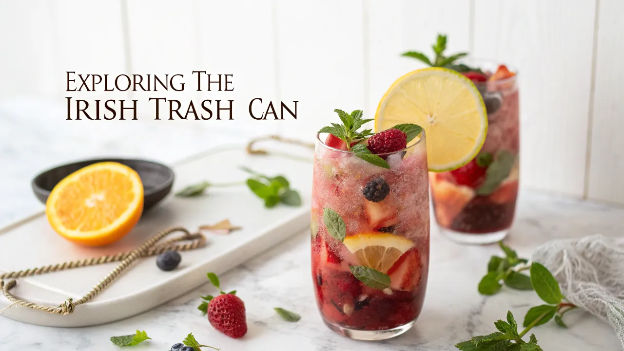 Two glasses of Irish Trash Can with berries and lemon.