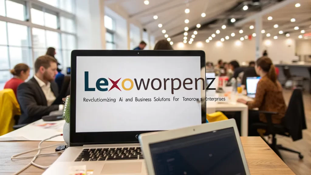Lexoworpenz displayed on a laptop in a busy office.