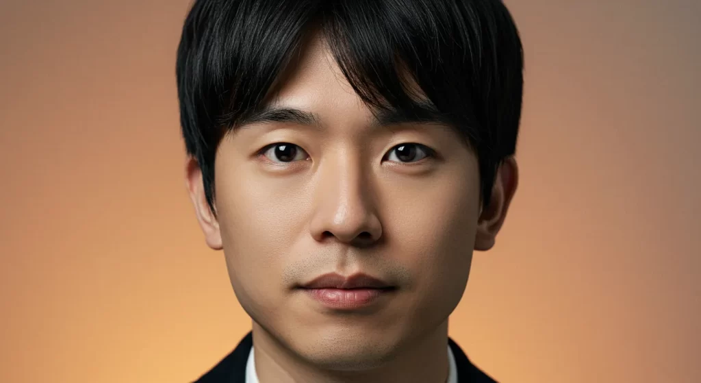 A focused man with a neutral expression.